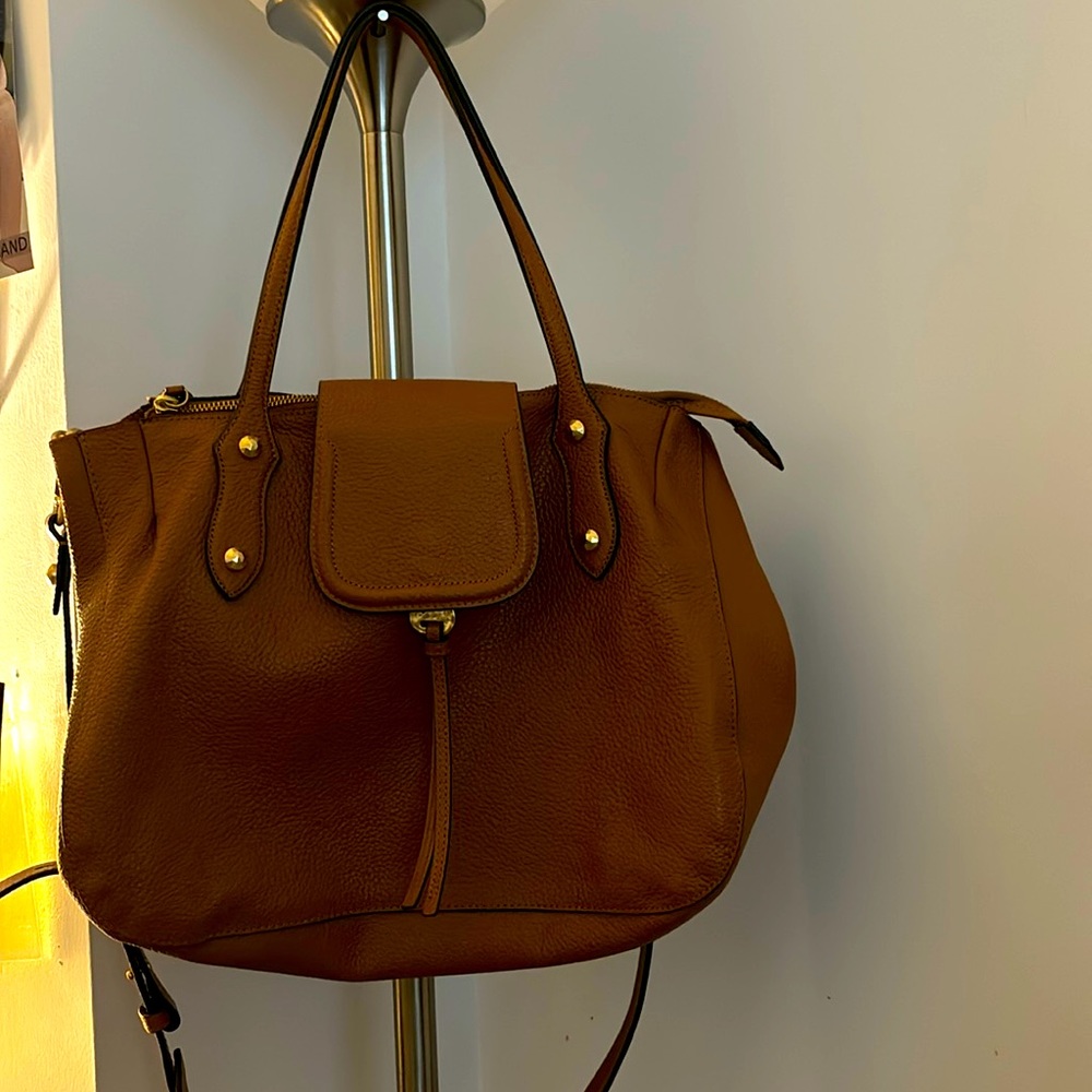 Chocolate brown Annabell Ingall Crossbody Tote handbag. All tanned leather.